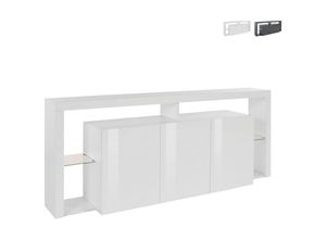 8054117994884 - Web Furniture - Medienkommode mit 3 Türen 200x40x80cm moderne Bücherregal Glasböden Pibrac Farbe Weiß glänzend