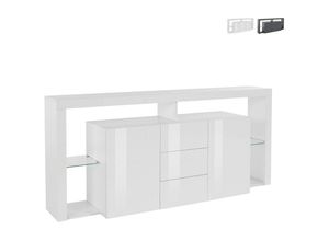 8054117994891 - Web Furniture - Moderne Wohnzimmer-Kommode mit 3 Schubladen 2 Türen Glasböden 180 cm Quebo Farbe Anthrazit