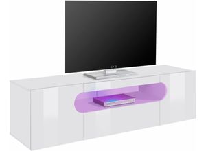 8054117995041 - Lowboard INOSIGN RealLowboardTV-KommodeTV-MöbelB240 cm komplett hochglanz lackiert Sideboards Gr B H T 150 cm x 41 cm x 40 cm weiß (weiß hochglanz) Lowboards mit 2 abgerundeten Türen1 Klappedie ein ovales offenes Fach bilden