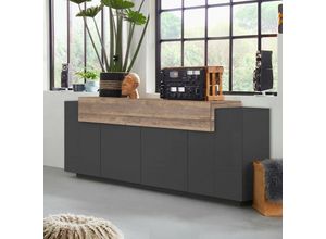 8054117996840 - Sideboard für Wohnzimmer Anrichte schwarz und Holz 200cm 4 Fächer Corona Side Hound