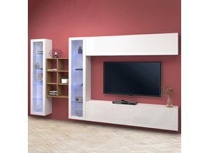 8054117997786 - Ahd Amazing Home Design - Weiße Hängeschränke TV-Schrank Bücherregal 2 Vitrinen Kary wh