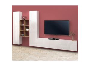 8054117997861 - Ahd Amazing Home Design - Abgehängte TV-Wand weiß Holz Bücherregal 2 Schränke Manny wh