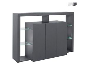 8054117998103 - Web Furniture - Credenza 3-türiges modernes Bücherregal mit Glasböden 150x40x100cm Allen Farbe Anthrazit