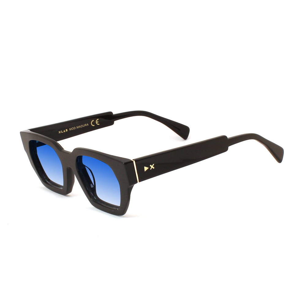 8054757822462 - XLAB Damen MADURA Gläser SONNENBRILLEN Acetat Schwarz Hellblau Geometrisch  Schattiert