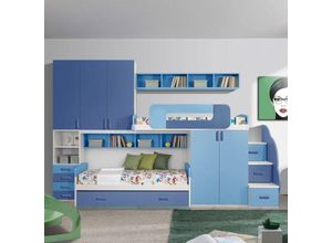 8055303671312 - Iperbriko - Bettzimmer Hochbett weiß und blau 403x92x259