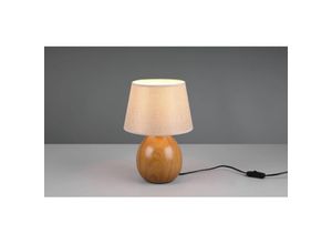 8055303858478 - Iperbriko - Große Tischlampe Fuß in Holzoptik Beige Lampenschirm aus Stoff Luxor Trio Lighting