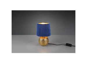 8055303859741 - Iperbriko - Sophia Nachttischlampe aus goldfarbener Keramik und Lampenschirm aus blauem Samt Trio-Beleuchtung