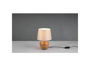 8055303874171 - Iperbriko - Luxor Tischlampe Holzoptik Basis Beige Stoff Lampenschirm Trio Beleuchtung