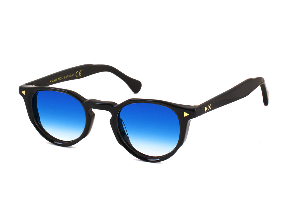 8055385824330 - XLAB Unisex SANBLAS Gläser SONNENBRILLEN Acetat Schwarz Hellblau Rund  Schattiert