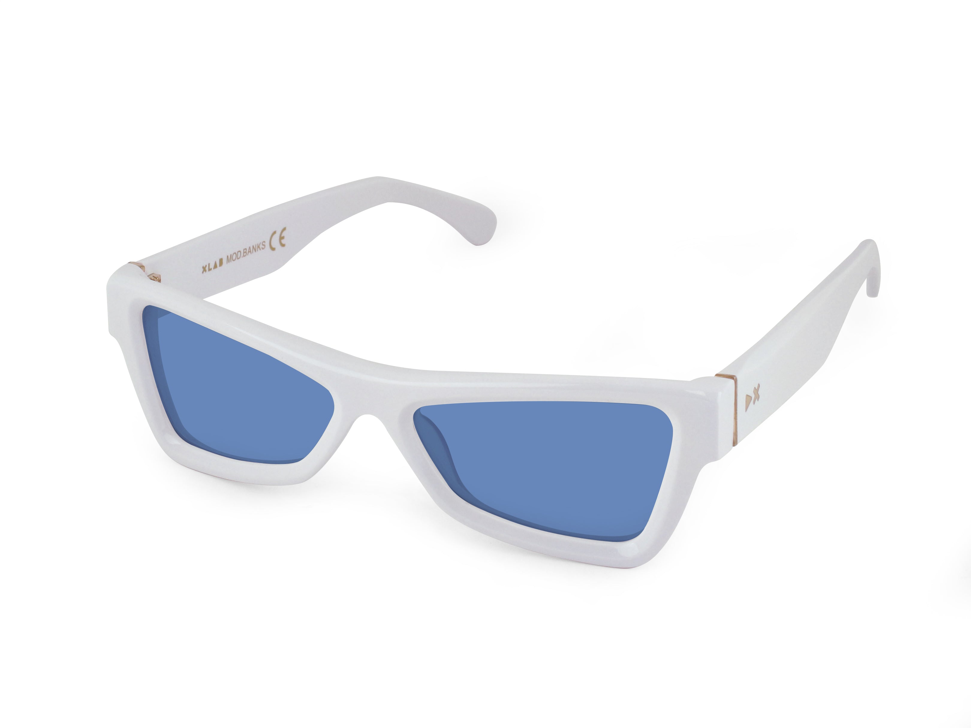 8055385827690 - XLAB Unisex BANKS Gläser SONNENBRILLEN Acetat Weiß Hellblau Geometrisch Polarisiert