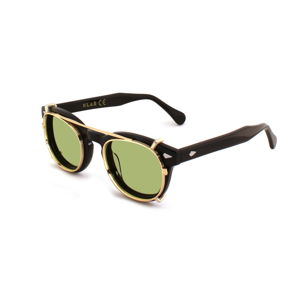 8055385828048 - XLAB Unisex Clip-on 01 Oro Verde polarizzato per 8004 stile moscot calibro 48mm Clip on Acetat Gold Grün Pantos Polarisiert