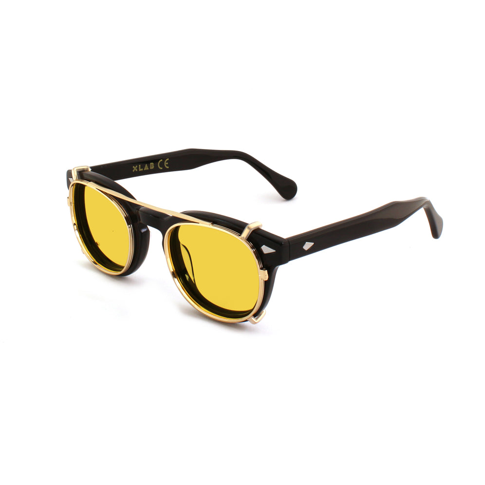 8055385828079 - XLAB Unisex Clip-on 01 Oro Giallo polarizzato per 8004 stile moscot calibro 48mm Clip on Acetat Gold Gelb Pantos Polarisiert