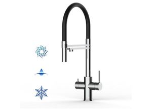 8055765121592 - 5 Wege Wasserhahn Edelstahl Massiv Kuechenarmatur mit Schwarz 360 schwenkbarem Auslauf und abnehmbare 2 strahl Handbrause - Edelstahl Hochglanz