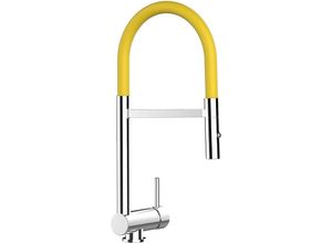 8055765121950 - Unterfenster Wasserhahn Vorfenster Umklappbar 6 cm Verchromt Kuechenarmatur mit Gelb 360 schwenkbarem Auslauf und abnehmbare 2 strahl Handbrause