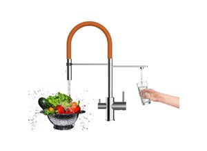 8055765122605 - Vizio - 3 Wege Wasserhahn Kueche Spueltischarmatur Verchromt Kuechenarmatur mit Orange 360 schwenkbarem Auslauf und abnehmbare 2 strahl Handbrause