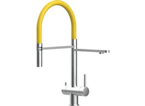 8055765123473 - Vizio - 3 Wege Wasserhahn Edelstahl Massiv Kuechenarmatur mit Gelb 360 schwenkbarem Auslauf und abnehmbare 2 strahl Handbrause - Edelstahl Gebuerstet