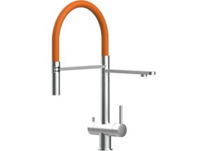 8055765123480 - 3 Wege Wasserhahn Edelstahl Massiv Kuechenarmatur mit Orange 360 schwenkbarem Auslauf und abnehmbare 2 strahl Handbrause - Edelstahl Gebuerstet