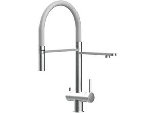 8055765123503 - Vizio - 3 Wege Wasserhahn Edelstahl Massiv Kuechenarmatur mit Grau 360 schwenkbarem Auslauf und abnehmbare 2 strahl Handbrause - Edelstahl Gebuerstet