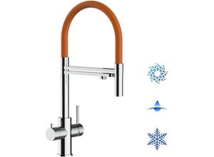 8055765123565 - Vizio - 5 Wege Wasserhahn Edelstahl Massiv Kuechenarmatur mit Orange 360 schwenkbarem Auslauf und abnehmbare 2 strahl Handbrause - Edelstahl Hochglanz