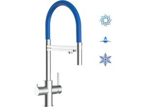 8055765123626 - Vizio - 5 Wege Wasserhahn Edelstahl Massiv Kuechenarmatur mit Blau 360 schwenkbarem Auslauf und abnehmbare 2 strahl Handbrause - Edelstahl Gebuerstet