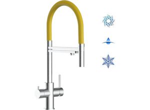 8055765123633 - Vizio - 5 Wege Wasserhahn Edelstahl Massiv Kuechenarmatur mit Gelb 360 schwenkbarem Auslauf und abnehmbare 2 strahl Handbrause - Edelstahl Gebuerstet