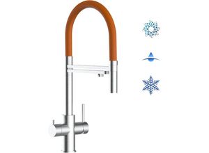 8055765123640 - 5 Wege Wasserhahn Edelstahl Massiv Kuechenarmatur mit Orange 360 schwenkbarem Auslauf und abnehmbare 2 strahl Handbrause - Edelstahl Gebuerstet