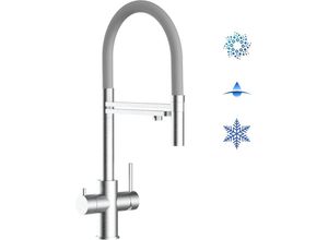 8055765123664 - Vizio - 5 Wege Wasserhahn Edelstahl Massiv Kuechenarmatur mit Grau 360 schwenkbarem Auslauf und abnehmbare 2 strahl Handbrause - Edelstahl Gebuerstet