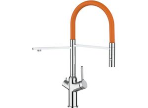 8055765123787 - Vizio - 3 Wege Wasserhahn Kueche Spueltischarmatur Verchromt Kuechenarmatur mit Orange 360 schwenkbarem Auslauf und abnehmbare 2 strahl Handbrause