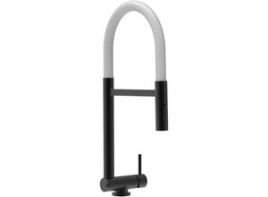 8055765124241 - Unterfenster Wasserhahn Vorfenster Umklappbar 45 cm Schwarz Matt Kuechenarmatur mit Weiss 360 schwenkbarem Auslauf und abnehmbare 2 strahl Handbrause