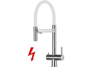 8055765127211 - Vizio - niederdruck 3 Wege Edelstahl Massiv Küchenarmatur Spültischmischer mit 360° schwenkbarem Weiß Auslauf und 2 strahl Handbrause - Hochglanz