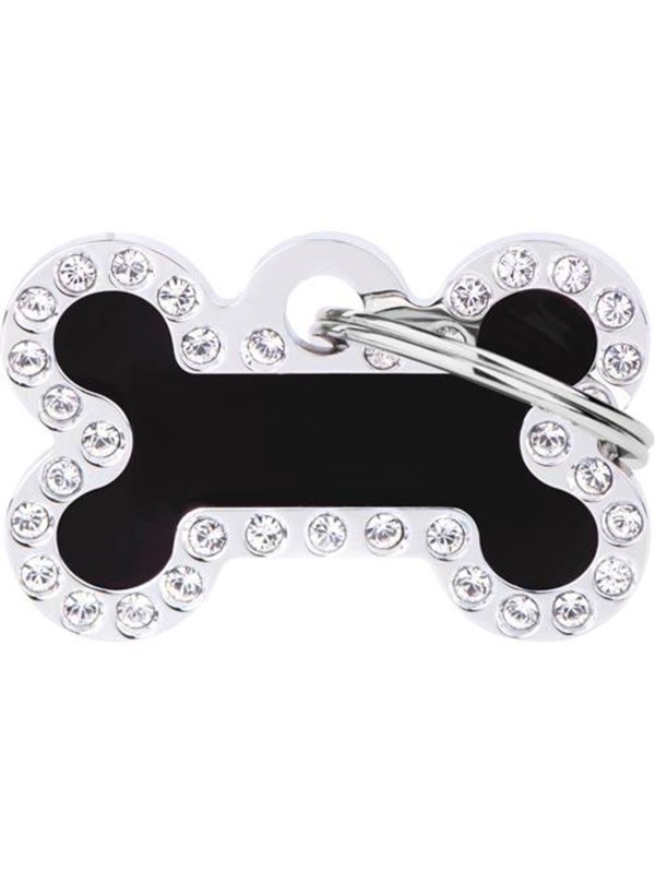 8055960251285 - Glam Small Black Bone Strass ID Tag