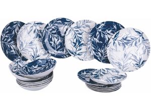 8056159112363 - Teller-Set VILLA DESTE Geschirr-Set Forest Leaf Blue Geschirr-Sets Gr 18 tlg blau Teller-Set Service Tafelservice 18 Teile für 6 Personen