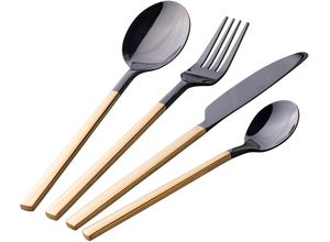 8056159134228 - Besteck-Set VILLA DESTE Stylo Duo poliert black Essbesteck-Sets Gr 24 tlg goldfarben (schwarz goldfarben) Besteckgarnituren Essbesteck-Set 24-teilig für 6 Personen Edelstahl 180 poliert