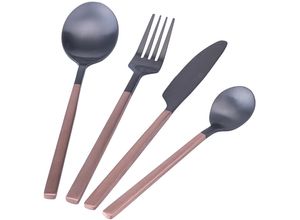 8056159134235 - Besteck-Set VILLA DESTE Stylo Duo satiniert back Essbesteck-Sets Gr 24 tlg schwarz (schwarz kupferfarben) Besteckgarnituren Essbesteck-Set 24-teilig für 6 Personen Edelstahl 180 satiniert