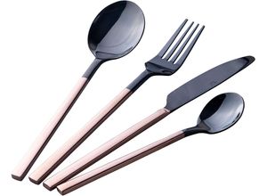 8056159134242 - Besteck-Set VILLA DESTE Stylo Duo poliert black Essbesteck-Sets Gr 24 tlg schwarz (schwarz kupferfarben) Besteckgarnituren Essbesteck-Set 24-teilig für 6 Personen Edelstahl 180 poliert