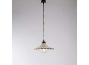 8056249320081 - Lampadario con cavo in tessuto Nero Ruggine una luce paralume in ceramica Bianco 30x h15 cm