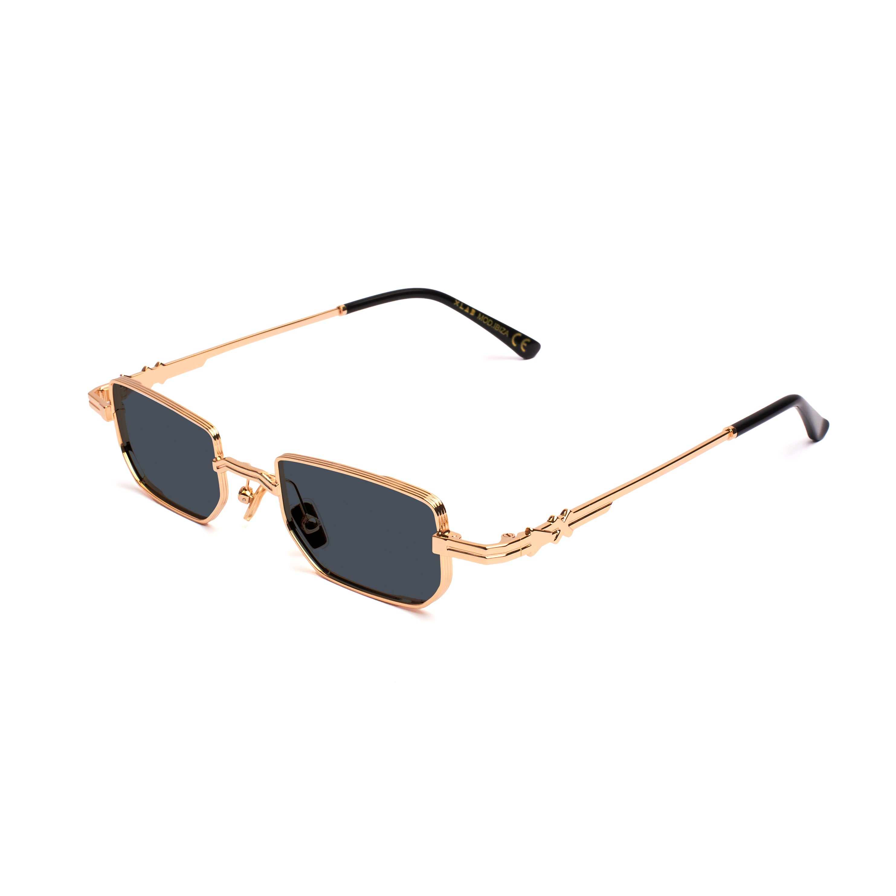 8056254600888 - XLAB Unisex mod Ibiza Nero satinato Fumo polarizzato Gläser SONNENBRILLEN Metall Gold Rauch Quadratisch Polarisiert