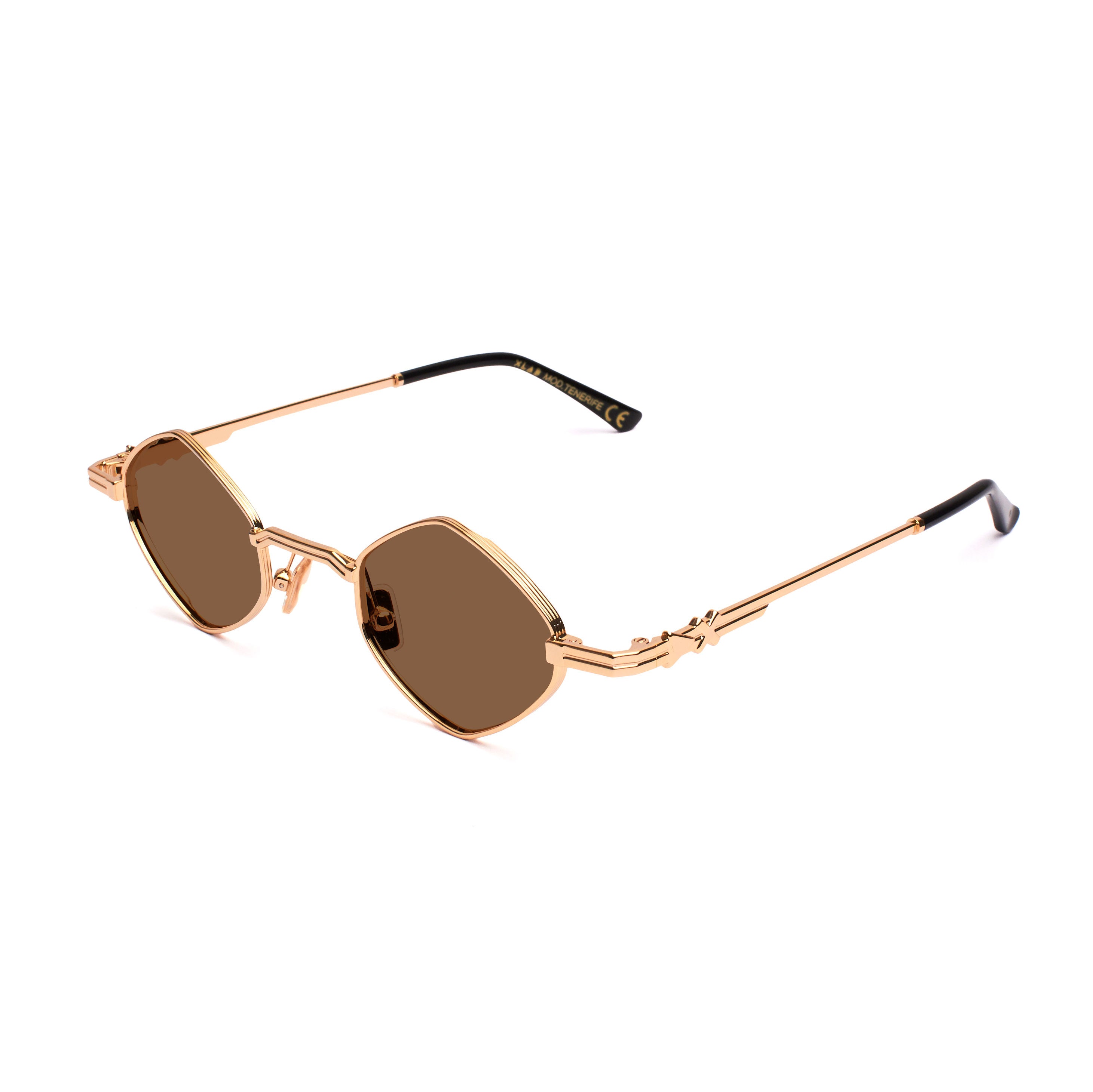 8056254602493 - XLAB Unisex Tenerife Gläser SONNENBRILLEN Metall Gold Braun Geometrisch Polarisiert