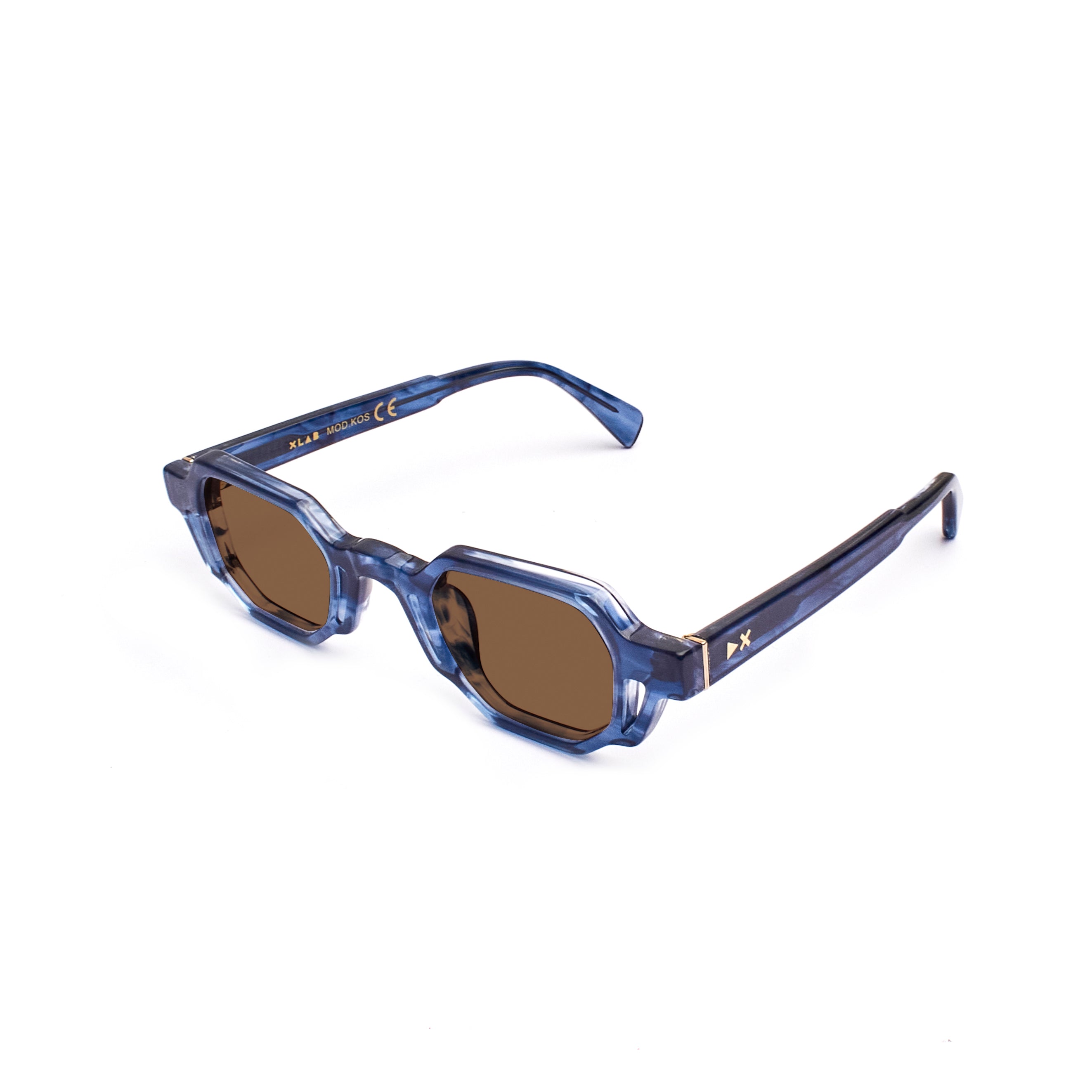 8056254608228 - XLAB Unisex Kos Gläser SONNENBRILLEN Acetat Blau gestreift Braun Quadratisch Polarisiert