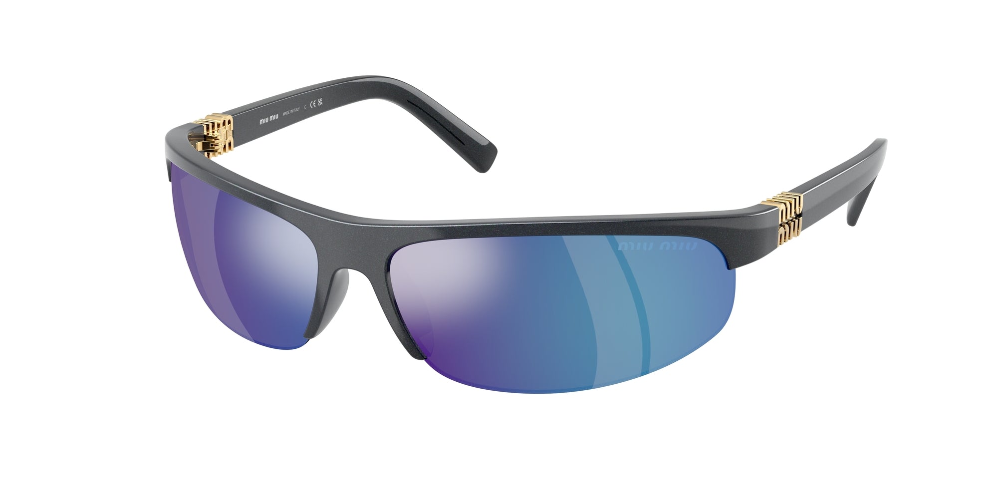 8056262316825 - Damen MU A02S  19Y10K Gläser SONNENBRILLEN Injiziert Grau Grün Rund Gespiegelt