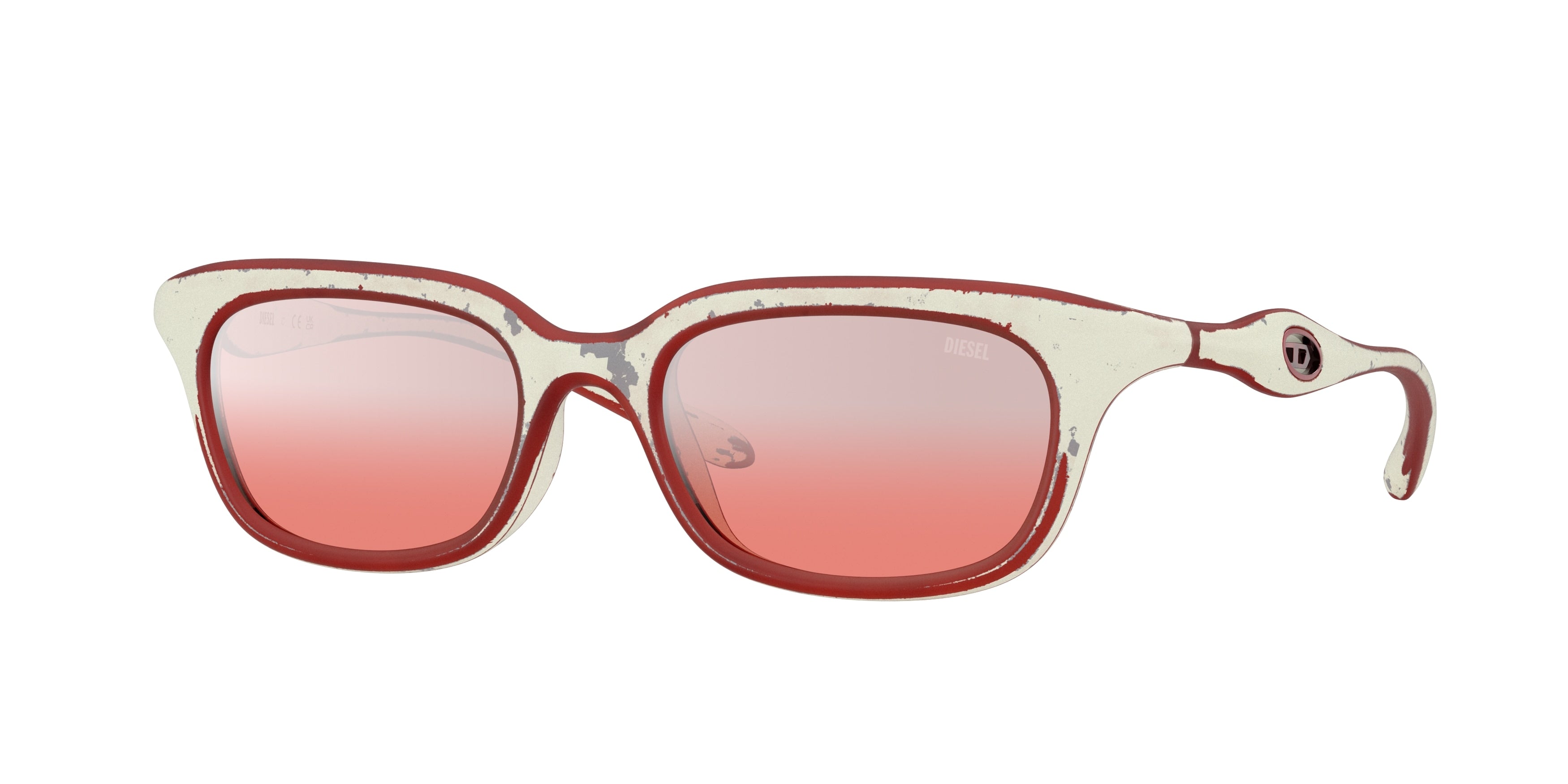 8056262579763 - DIESEL Unisex DL3013U  20107E Sonnenbrillen Injiziert Weiß Rot Quadratisch Gespiegelt Schattiert