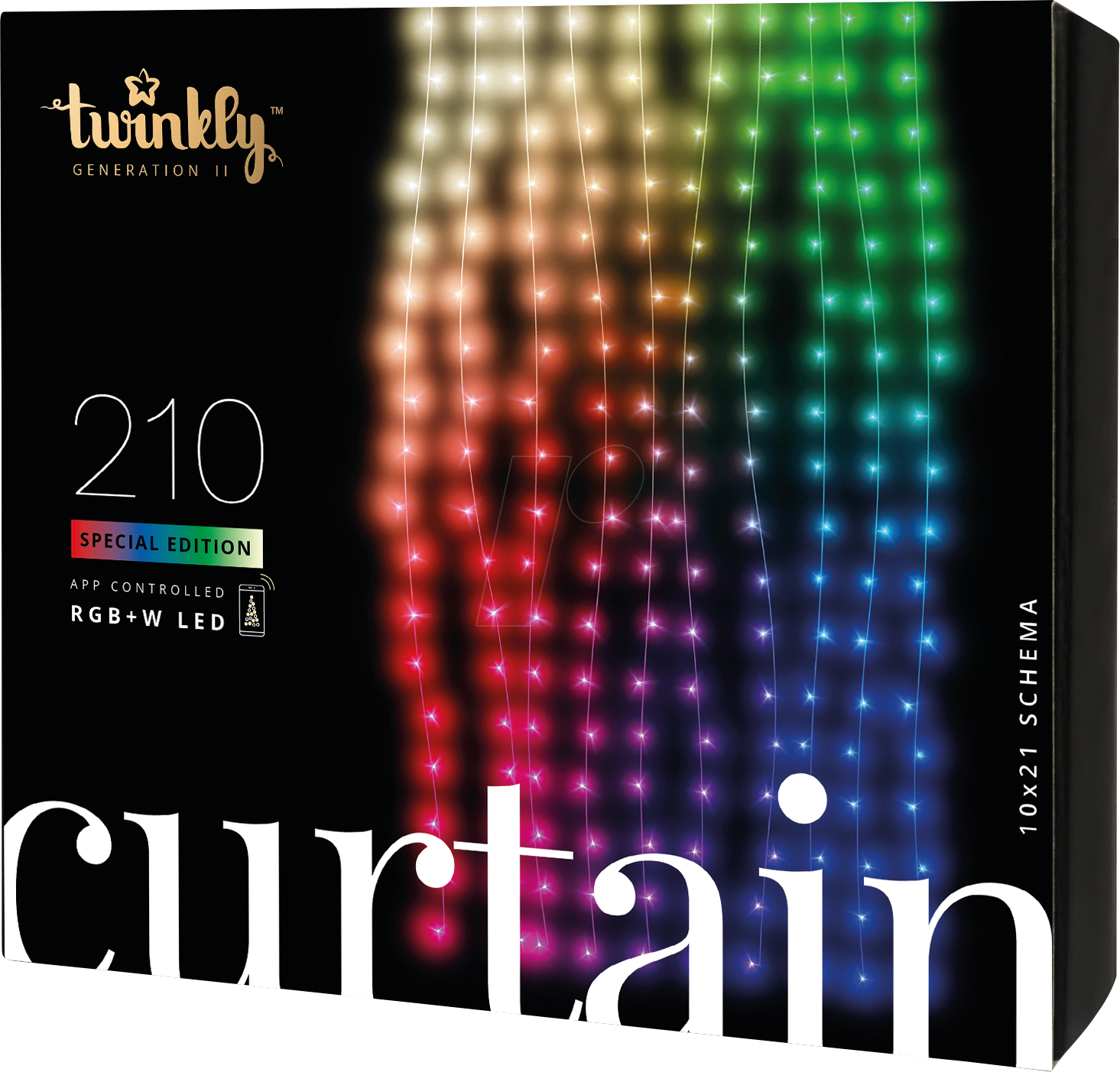 8056326672881 - Curtain – App-gesteuerter LED-Lichtervorhang mit 210 rgb+w (16 Millionen Farben + Warmweiß) LEDs 15 mal 21 Meter Transparentes Kabel - Twinkly