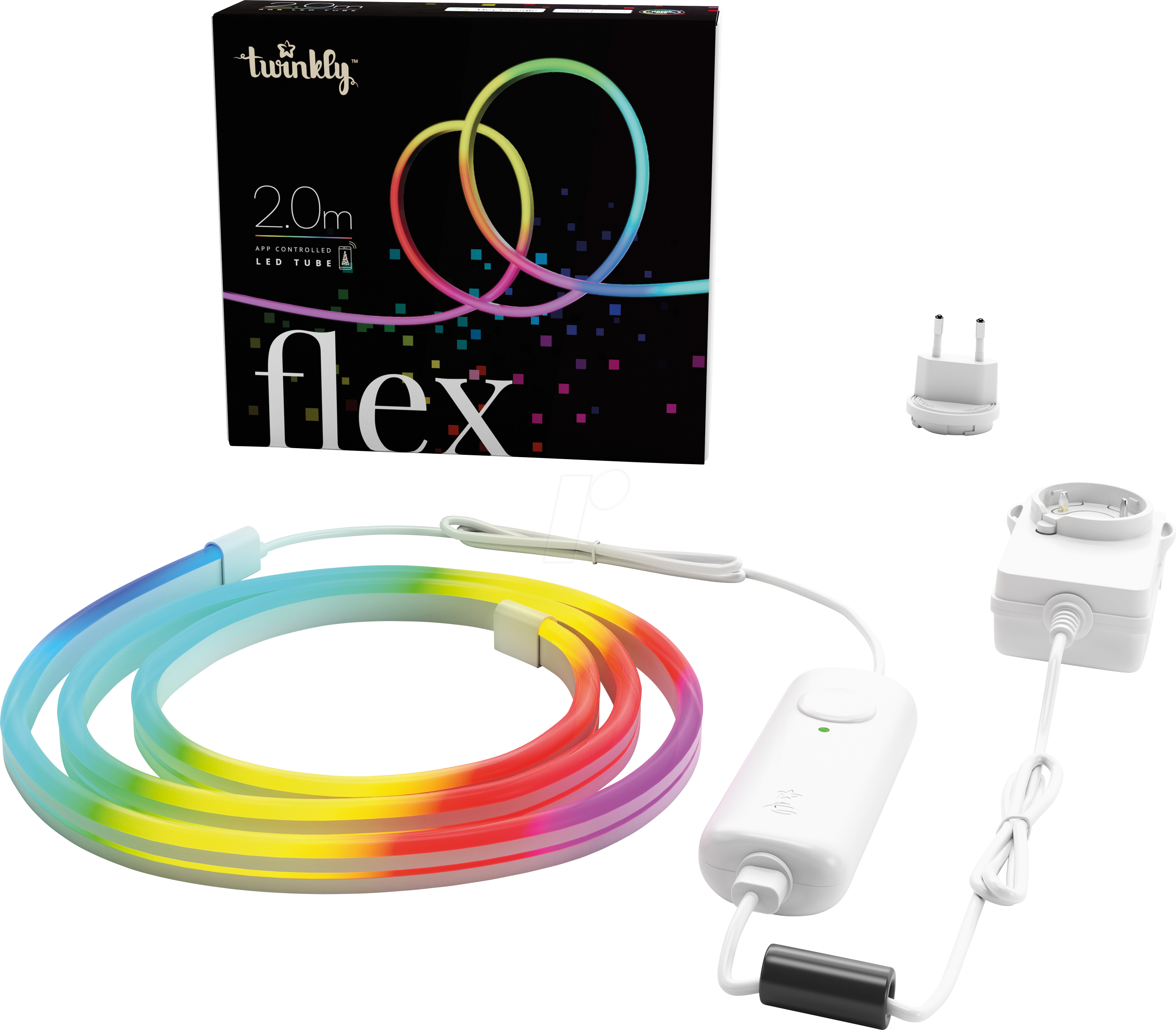 8056326677138 - Flex – App-gesteuerter Flexibler Lichtschlauch mit rgb (16 Millionen Farben) LEDs 2 Meter Weißer Kabel Innen Smart Home Dekoration Licht - Twinkly