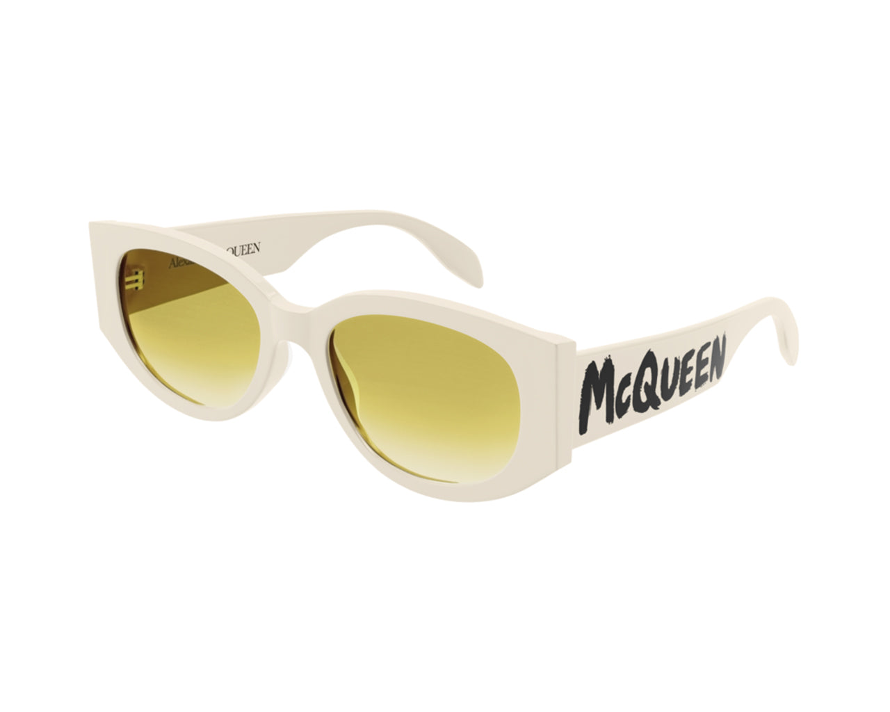 8056376374988 - Alexander McQueen Damen AM0330S 003 Gläser SONNENBRILLEN Acetat Weiß Gelb Rund Normal Schattiert