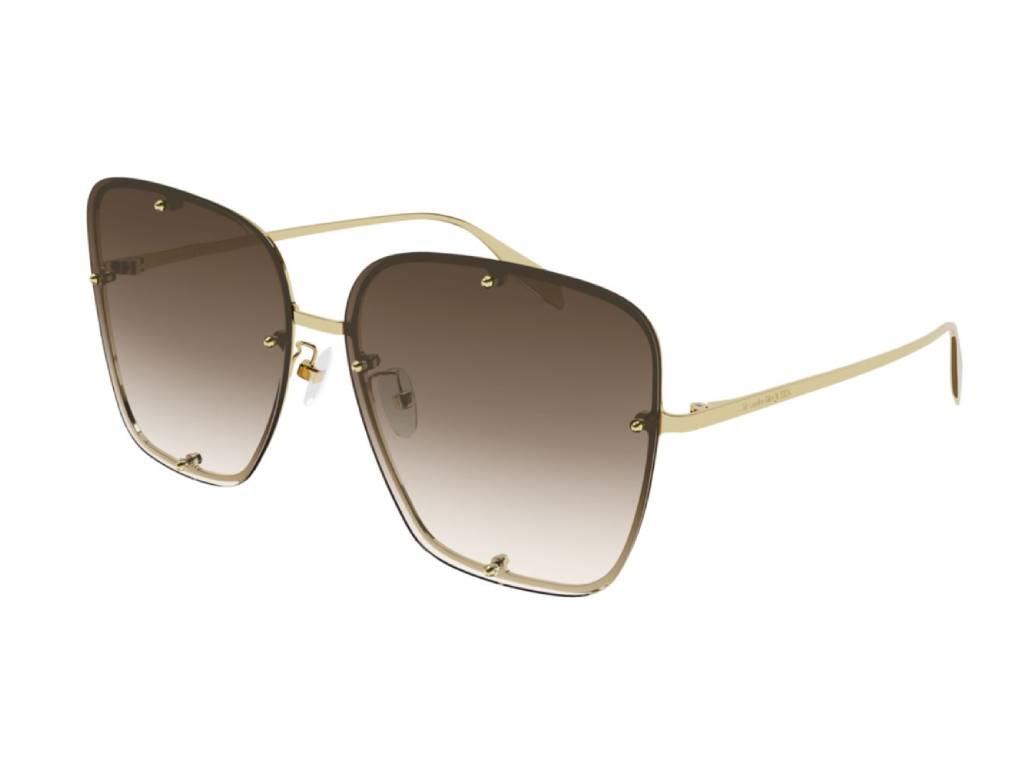 8056376392616 - Alexander McQueen Damen AM0364S 002 Gläser SONNENBRILLEN Metall Gold Braun Quadratisch  Schattiert