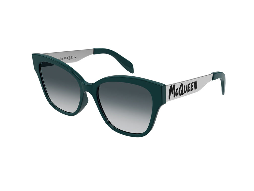 8056376393095 - Alexander McQueen Damen AM0353S 004 Gläser SONNENBRILLEN Acetat Grün Grau Cat Eye Normal Schattiert