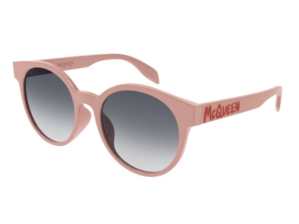 8056376393132 - Alexander McQueen Damen AM0349SA 003 Gläser SONNENBRILLEN Acetat Rosa Grau Rund  Schattiert