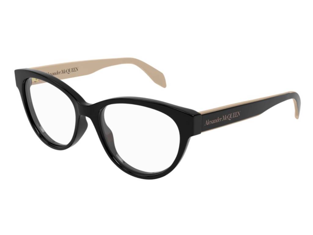 8056376393385 - Alexander McQueen Frau AM0359O 004 Rahmen von BRILLEN Acetat Schwarz-Weiss  Katzenauge