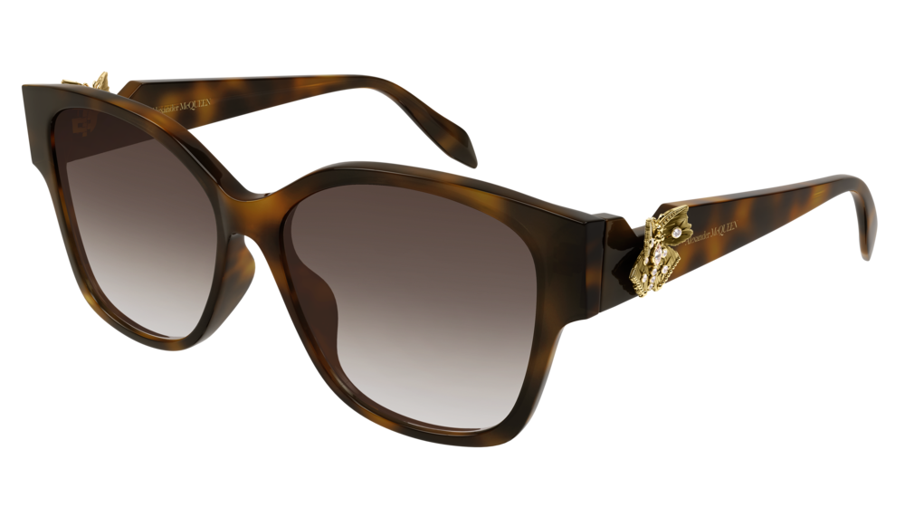 8056376414035 - Alexander McQueen Damen AM0370S 002 Gläser SONNENBRILLEN Acetat Havanna Braun Quadratisch Normal Schattiert