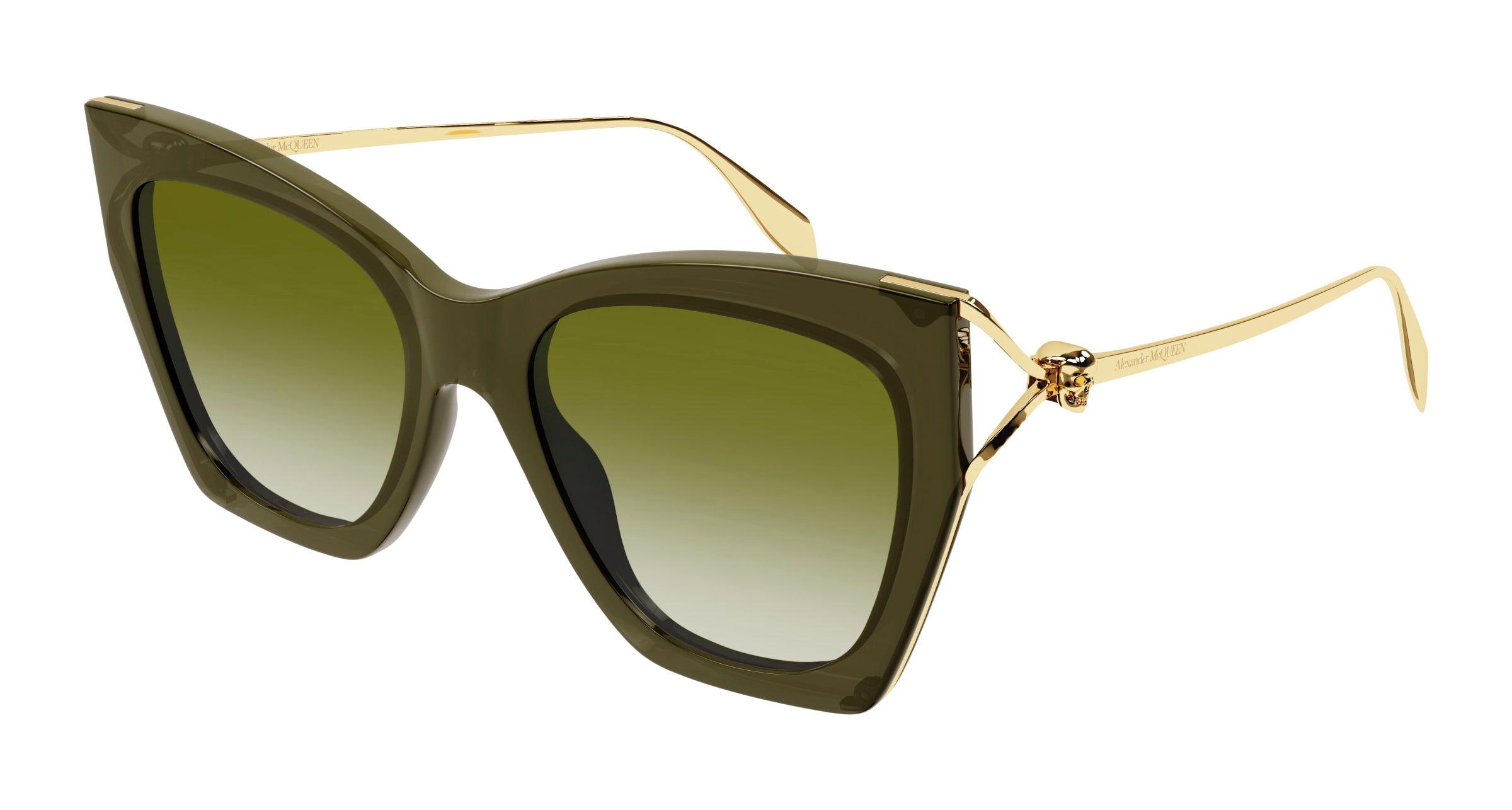 8056376423839 - Alexander McQueen Frau AM0375S 004 Gläser SONNENBRILLEN Acetat Grün Grün Katzenauge  Schattiert